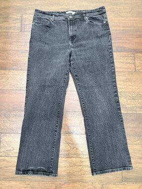 Chico’s Platinum Denim Size 3 Short Black Wash Straight Leg Stretch Jeans